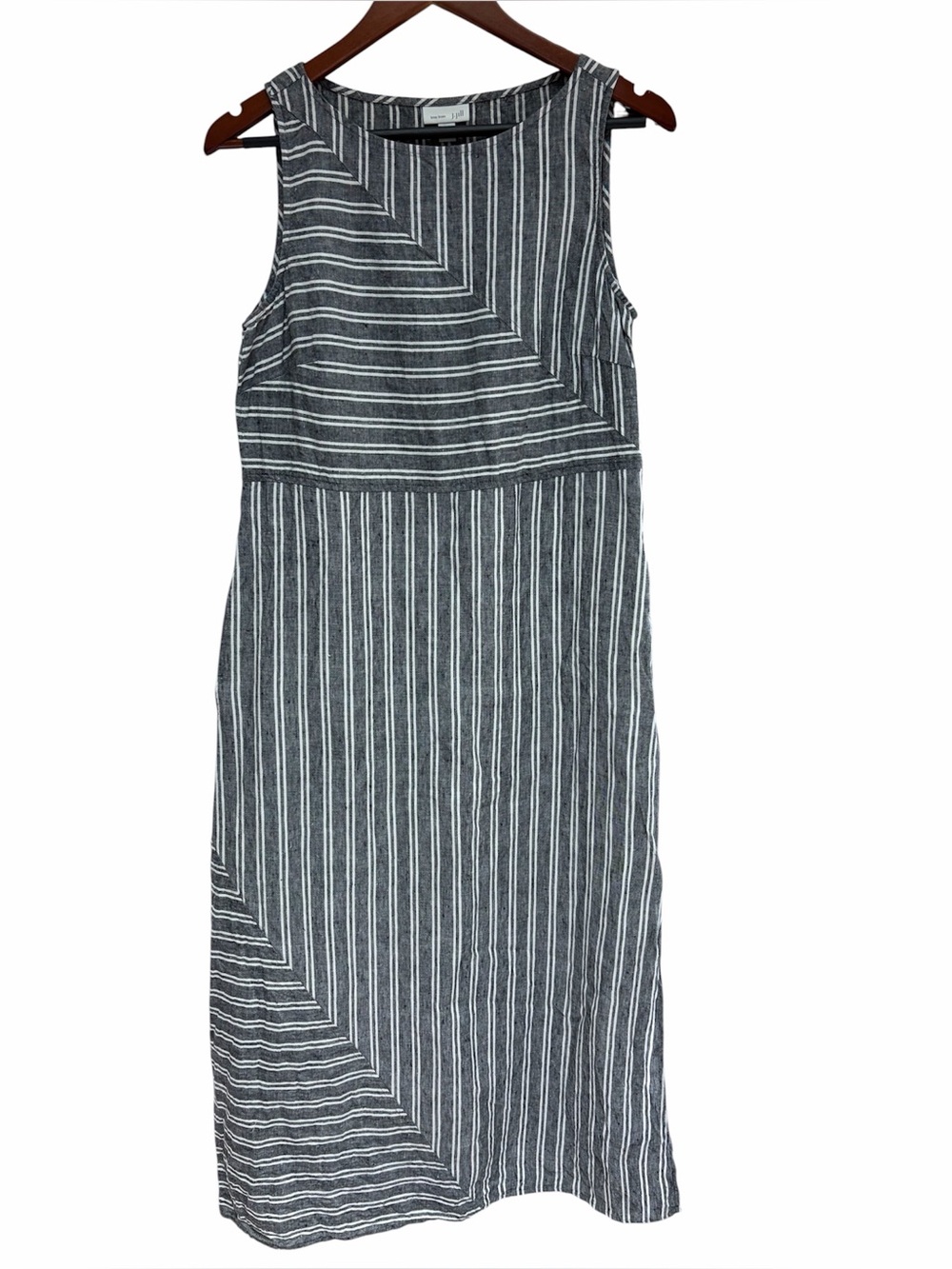 J.Jill Love Linen Striped Linen Shift Dress Sleeveless Gray White Size Small